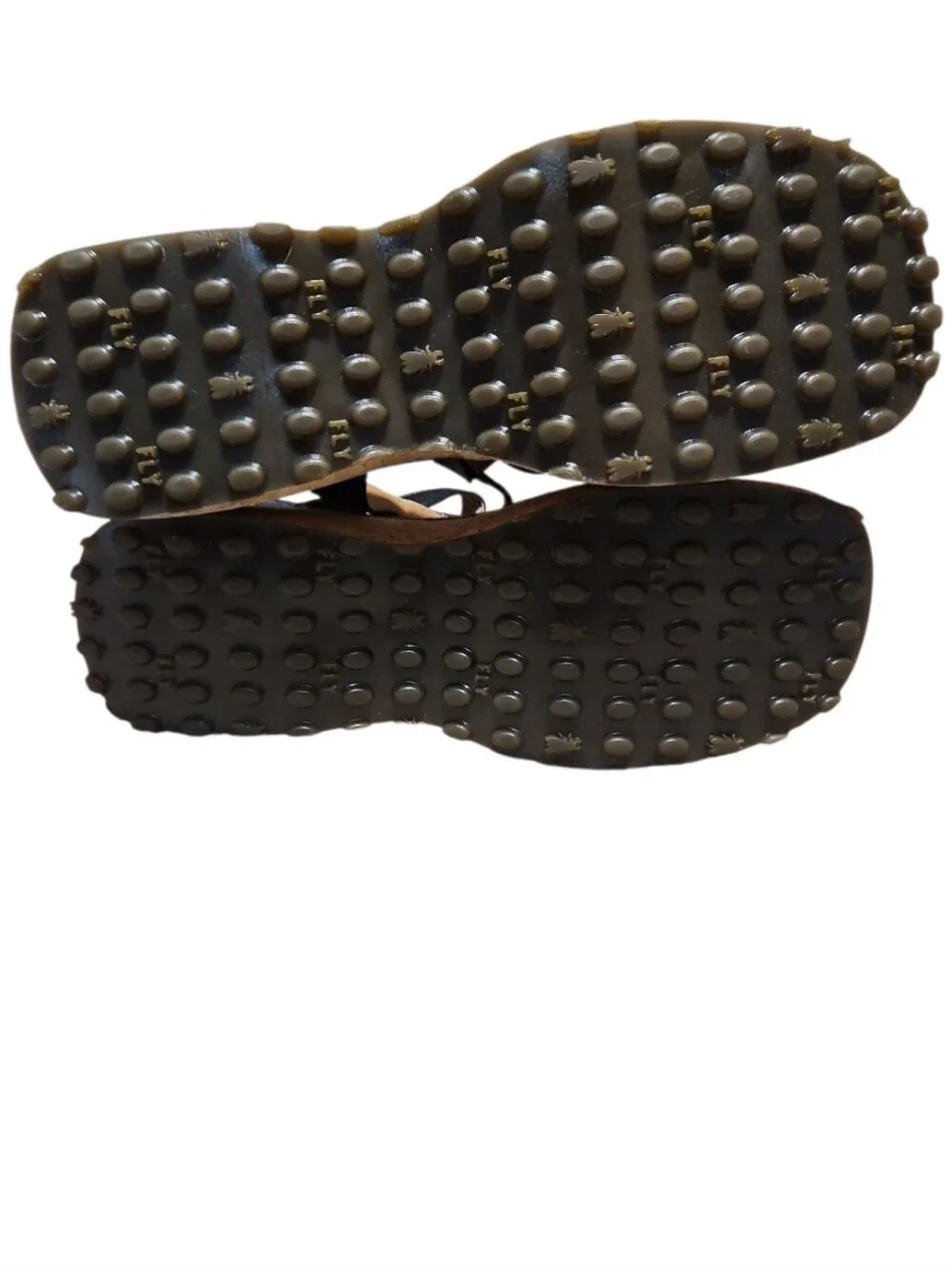 Fly London Coil Platform Black Leather T-Strap Cork Sandals-NEW